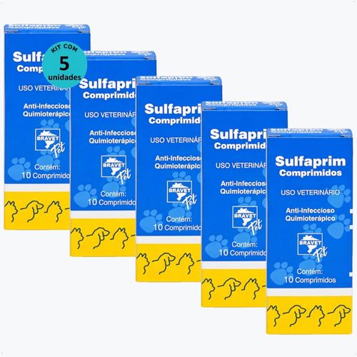 SULFAPRIM BRAVET COM 10 COMPRIMIDOS KIT COM 5